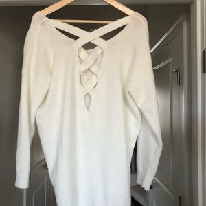 White braided back sweater